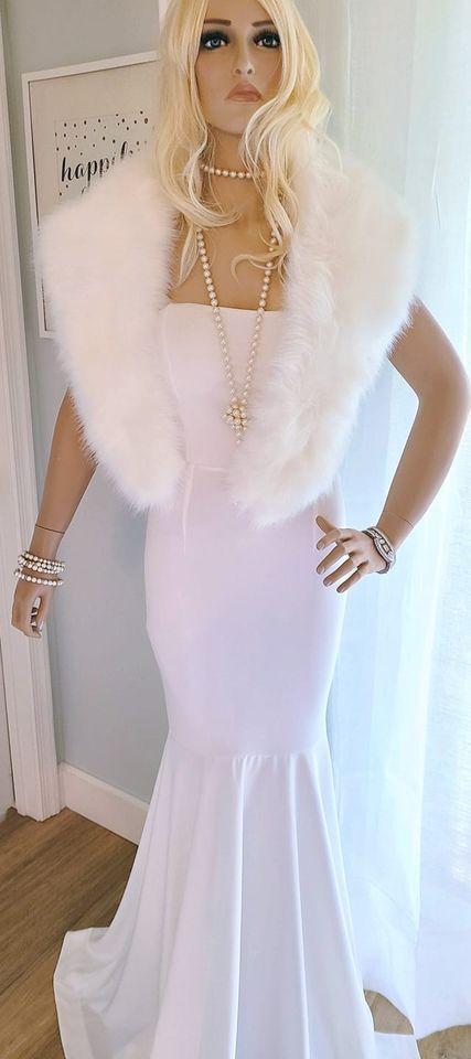 white fur dress