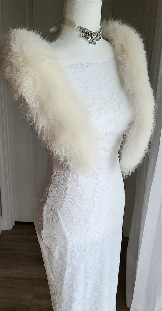 Glamorous Arctic Fox White Fur Stole , Real Fur Boa , Couture Fur