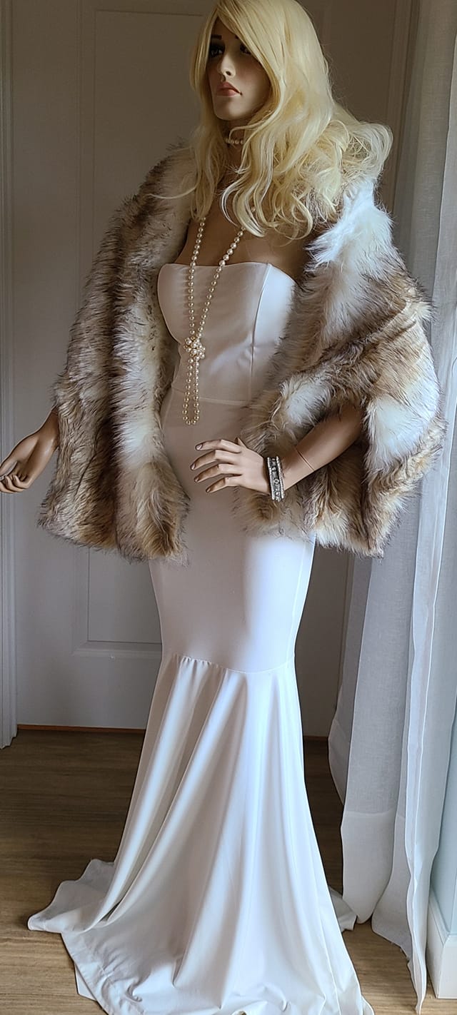 Luxury Vintage Inspired Fox Fur Stole , Faux Fur Shawl , Brown Ivory and  White Fox Fur , Cross Mink , Bridal Shawl , Fur Cape , Bridal Bolero ,  Great Gatsby
