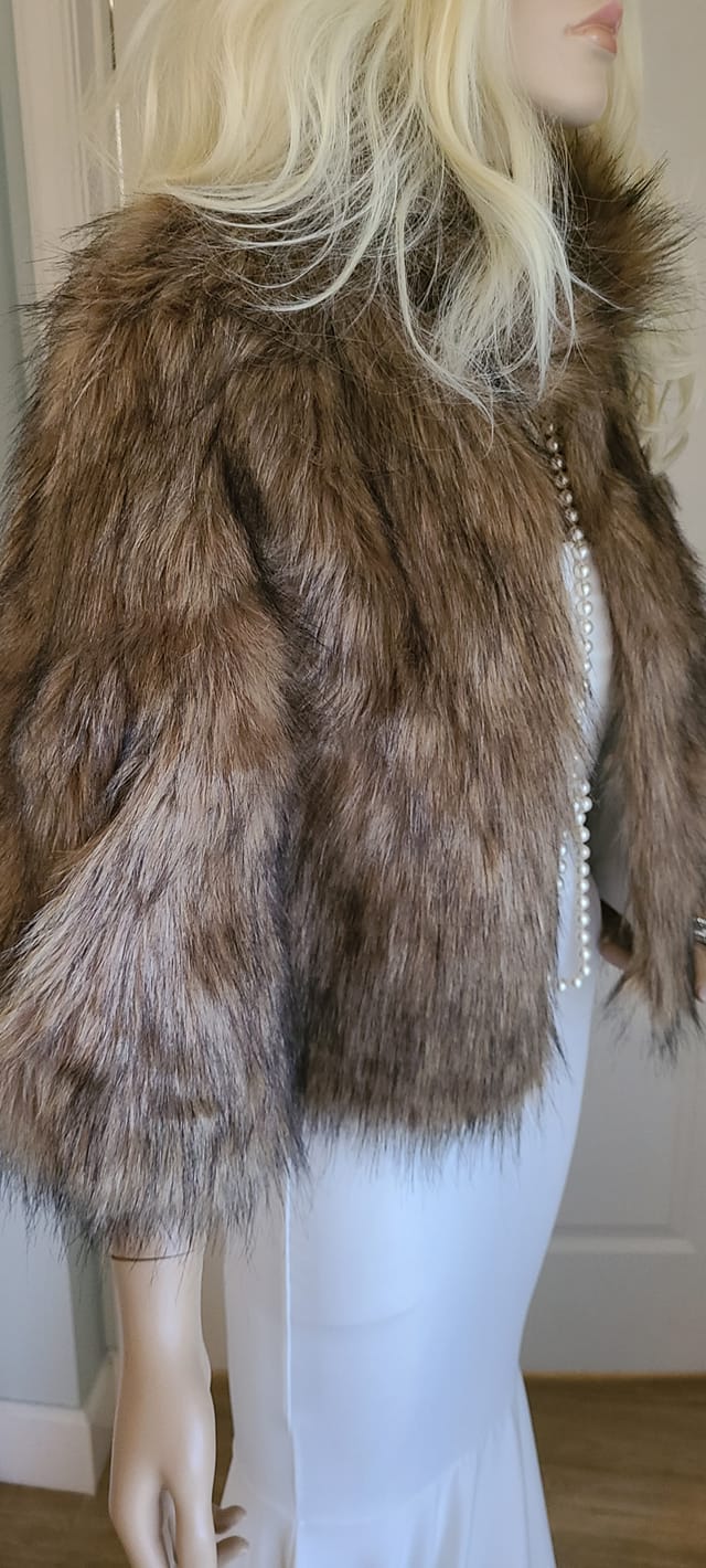 Vintage Brown Tion Design Faux Fur Bolero Wedding Jacket 
