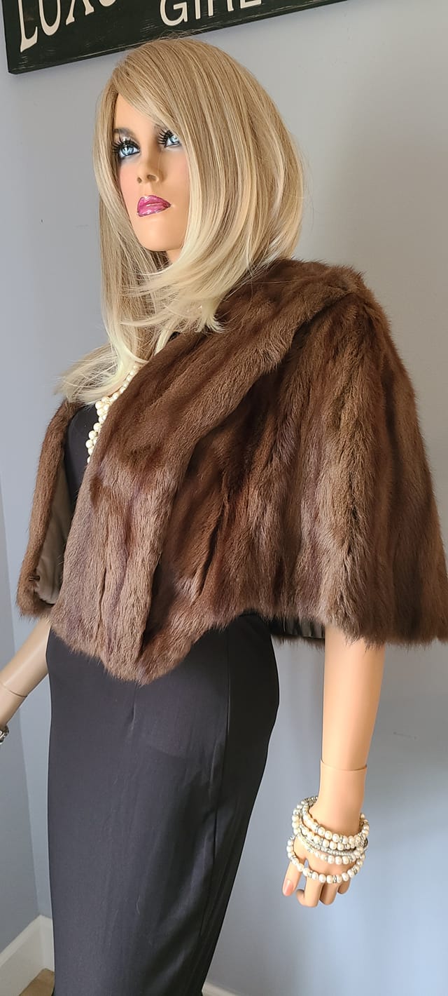 Luxury Vintage REAL Fur Bridal Bolero , Wedding Jacket, Brown Fur Shrug ,  Sable Mink Fur Stole , Old Hollywood Fur , Great Gatsby Party Fur, Dream  Wedding Fur 