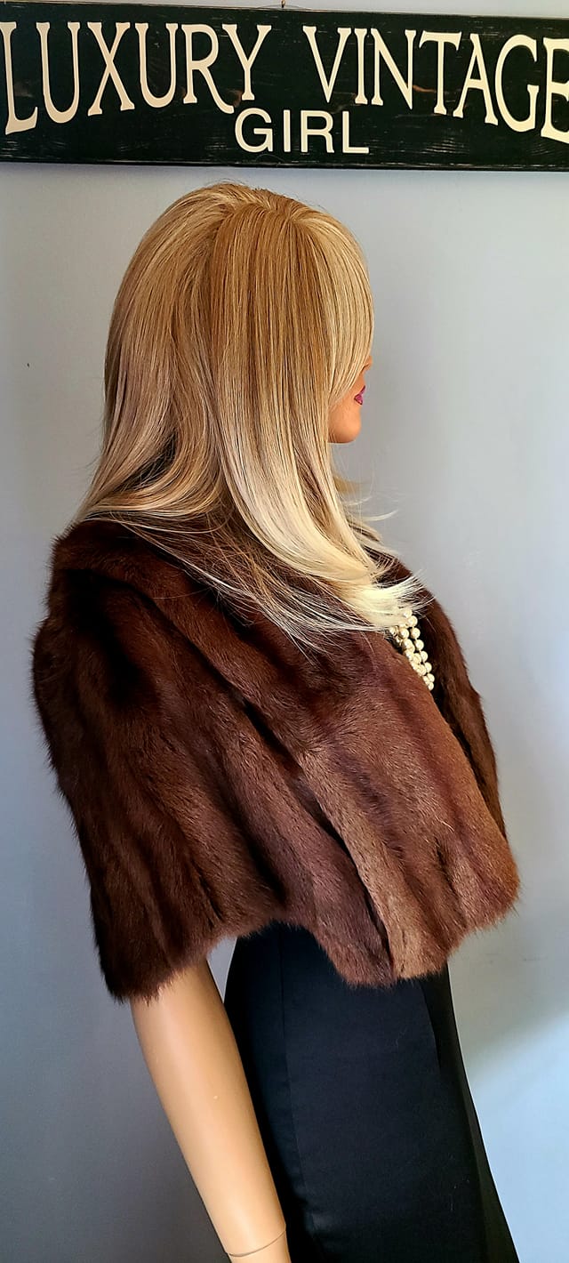 Luxury Vintage REAL Fur Bridal Bolero , Wedding Jacket, Brown Fur