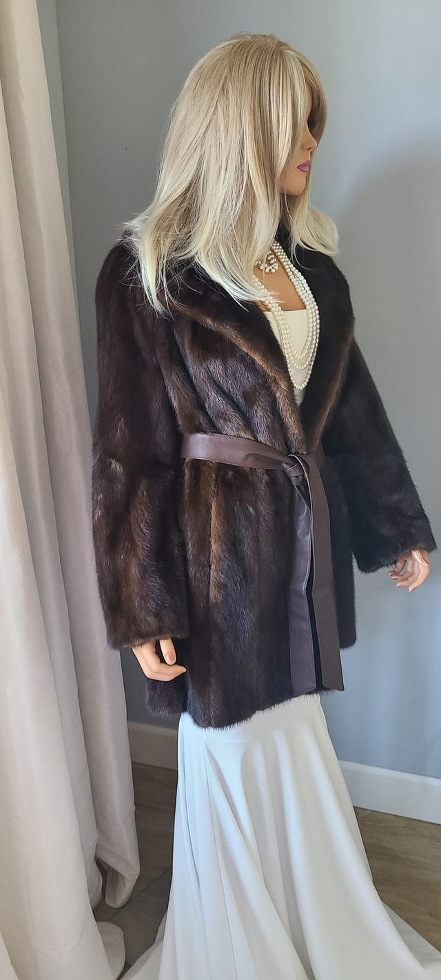Vintage Golden Brown Mink Fur Coat Jacket B300 Medium 