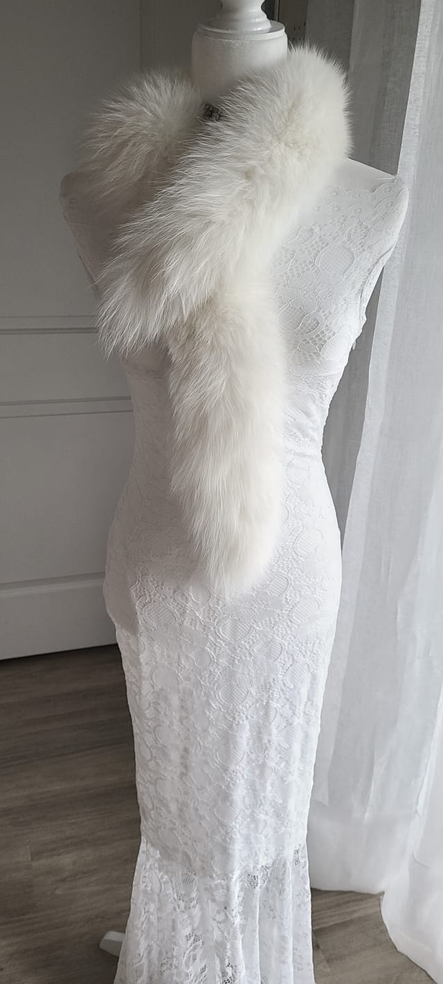 Glamorous Arctic Fox White Fur Stole , Real Fur Boa , Couture Fur