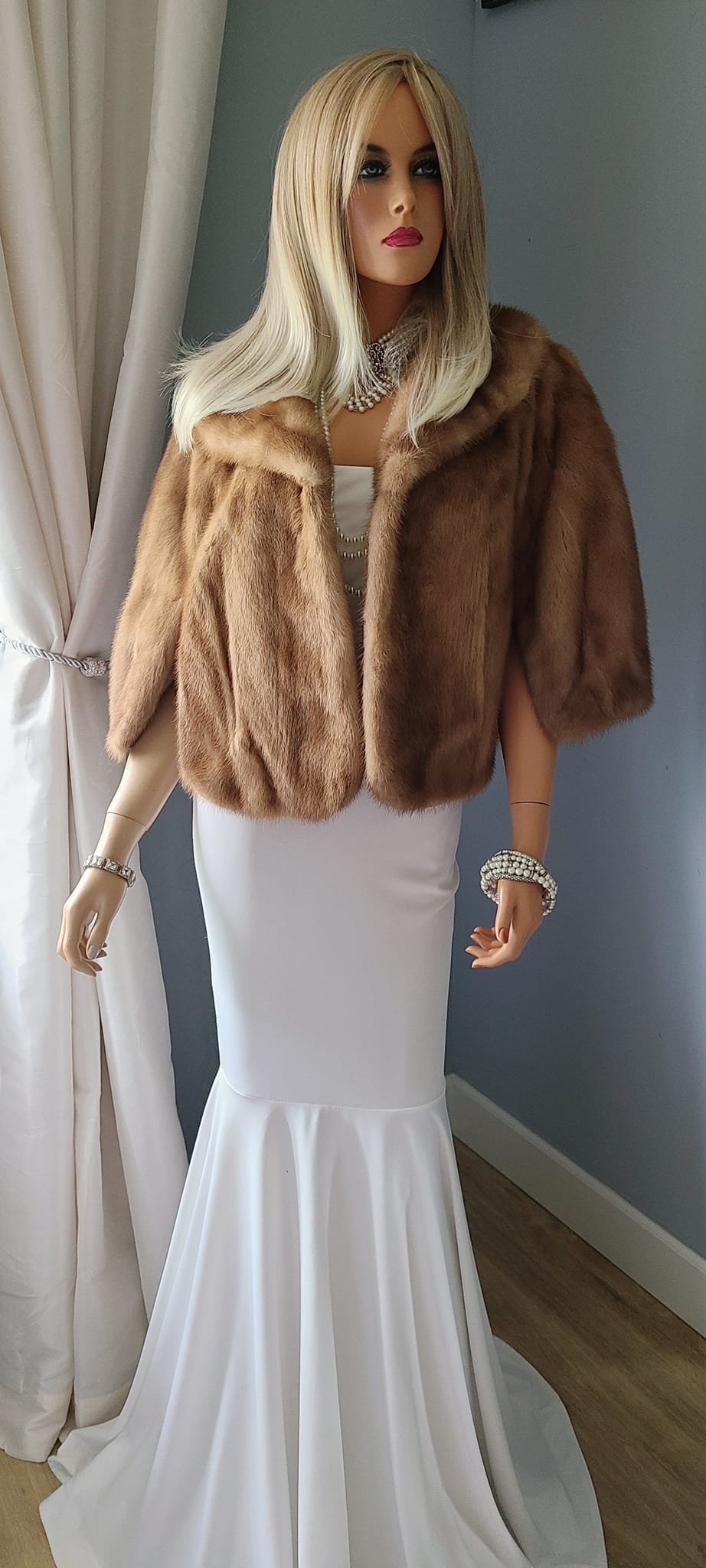 Classic Pastel Brown Mink Fur Coat Stroller Jacket S Fast Shipping